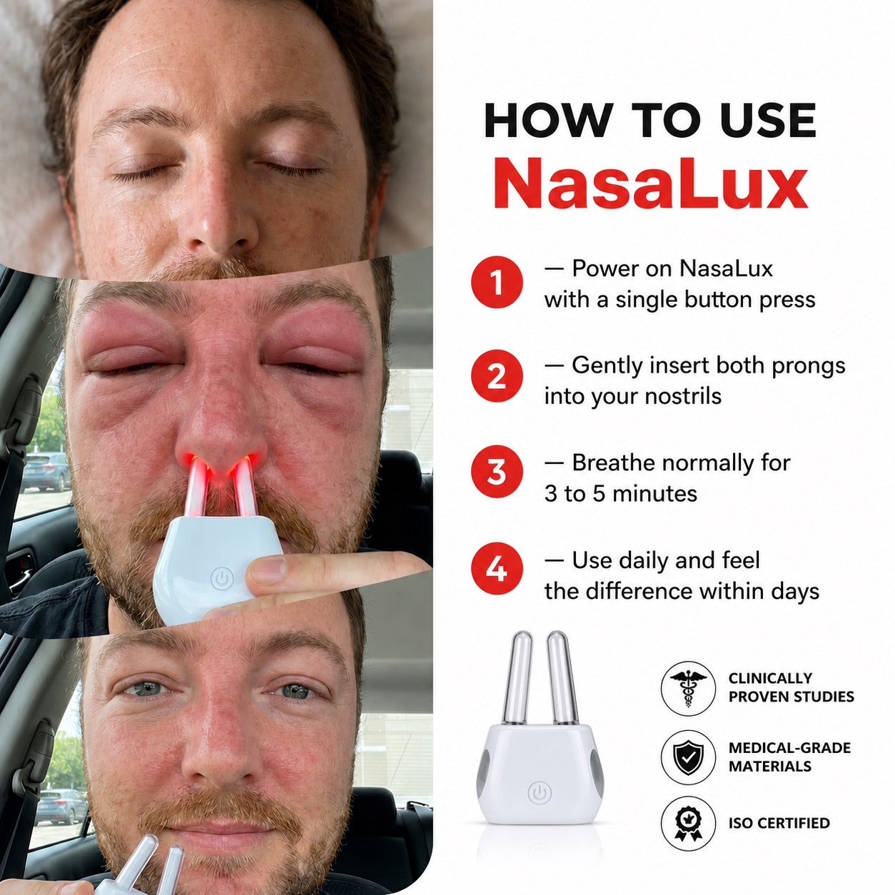 Red Light Therapy Nasal Device for Allergy & Congestion Relief